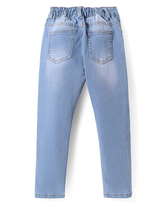 Pine Kids Woven Full Length Solid Washed Denim Jeans - Light Blue