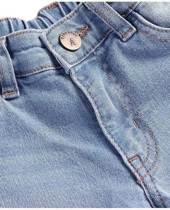 Pine Kids Woven Full Length Solid Washed Denim Jeans - Light Blue
