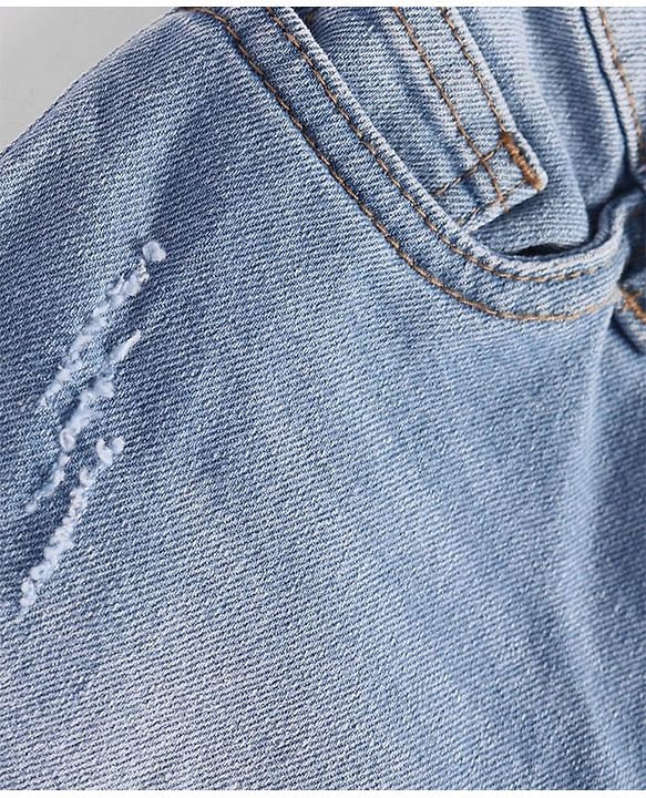 Pine Kids Woven Full Length Solid Washed Denim Jeans - Light Blue