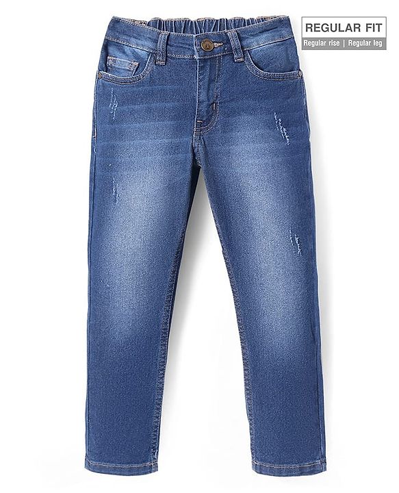 Pine Kids Woven Full Length Solid Washed Denim Jeans - Blue