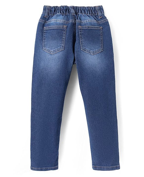 Pine Kids Woven Full Length Solid Washed Denim Jeans - Blue