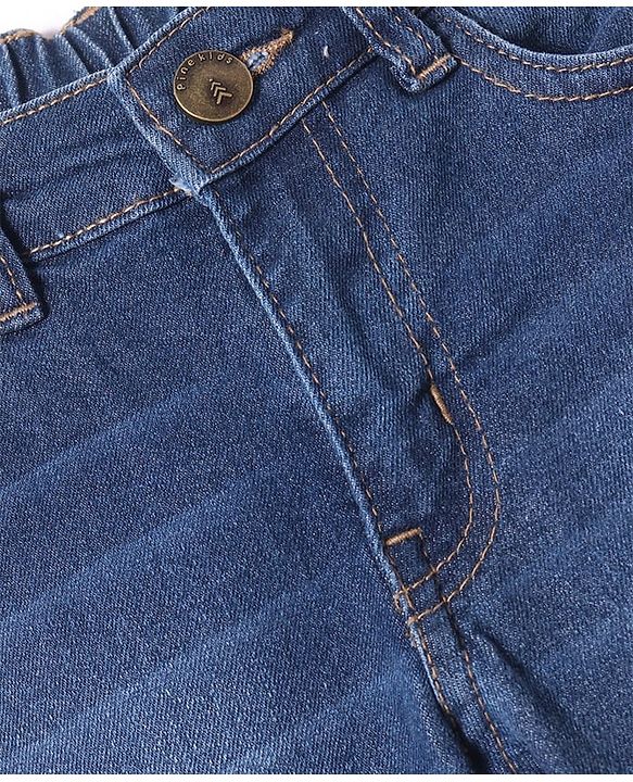 Pine Kids Woven Full Length Solid Washed Denim Jeans - Blue