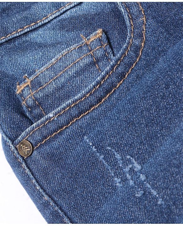 Pine Kids Woven Full Length Solid Washed Denim Jeans - Blue