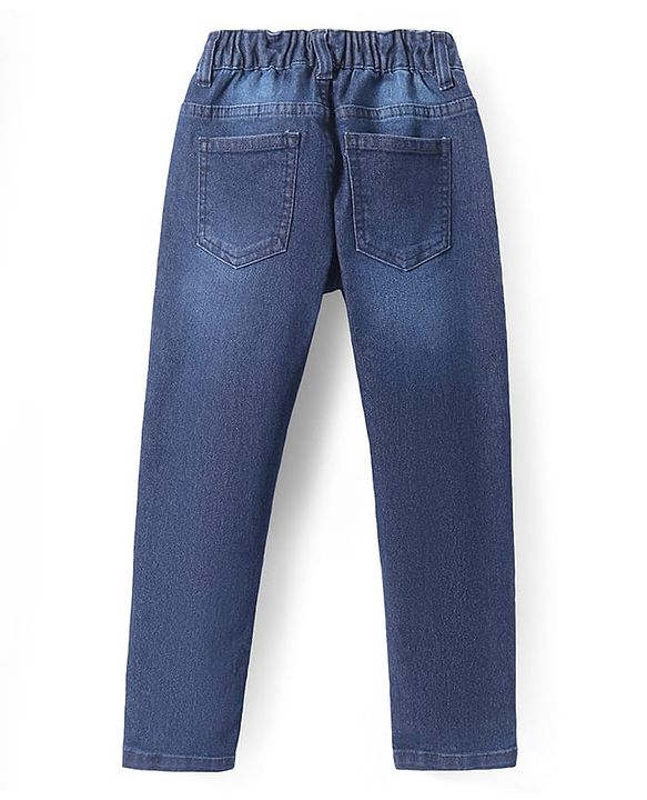 Pine Kids Woven Full Length Solid Washed Denim Jeans - Navy Blue