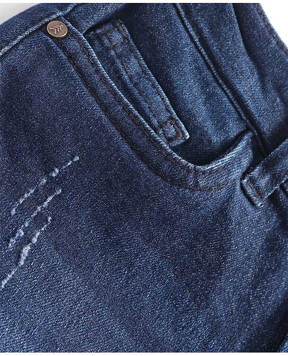 Pine Kids Woven Full Length Solid Washed Denim Jeans - Navy Blue