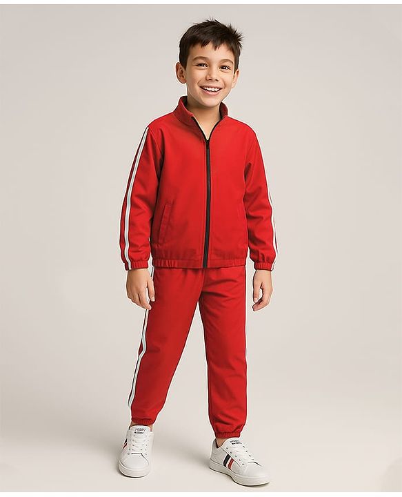 Pine Active Woven Full Sleeve Tracksuit with Tape Detailing - Red