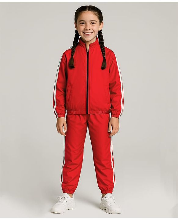 Pine Active Woven Full Sleeve Tracksuit with Tape Detailing - Red
