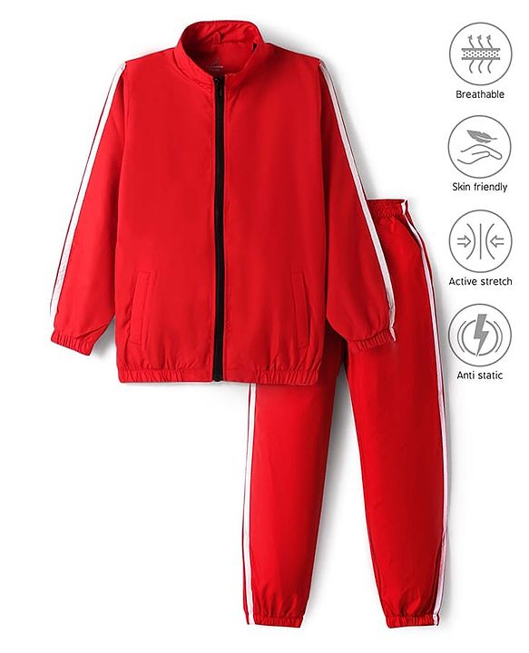 Pine Active Woven Full Sleeve Tracksuit with Tape Detailing - Red