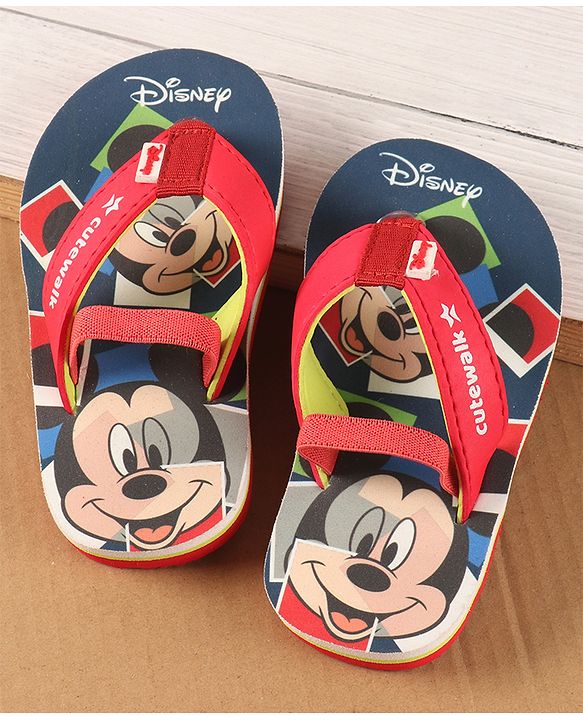 Cute Walk by Babyhug Disney Flip Flops with Back Strap Mickey Mouse Print - Red