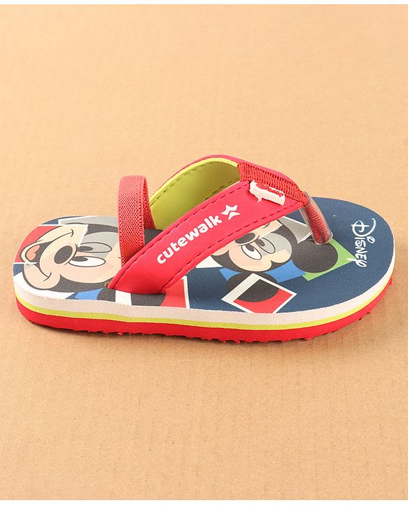 Cute Walk by Babyhug Disney Flip Flops with Back Strap Mickey Mouse Print - Red