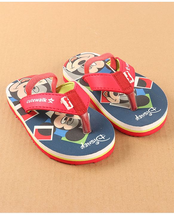Cute Walk by Babyhug Disney Flip Flops with Back Strap Mickey Mouse Print - Red