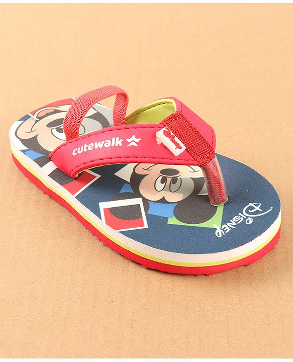 Cute Walk by Babyhug Disney Flip Flops with Back Strap Mickey Mouse Print - Red