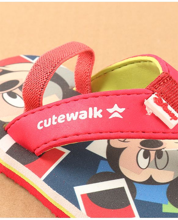 Cute Walk by Babyhug Disney Flip Flops with Back Strap Mickey Mouse Print - Red