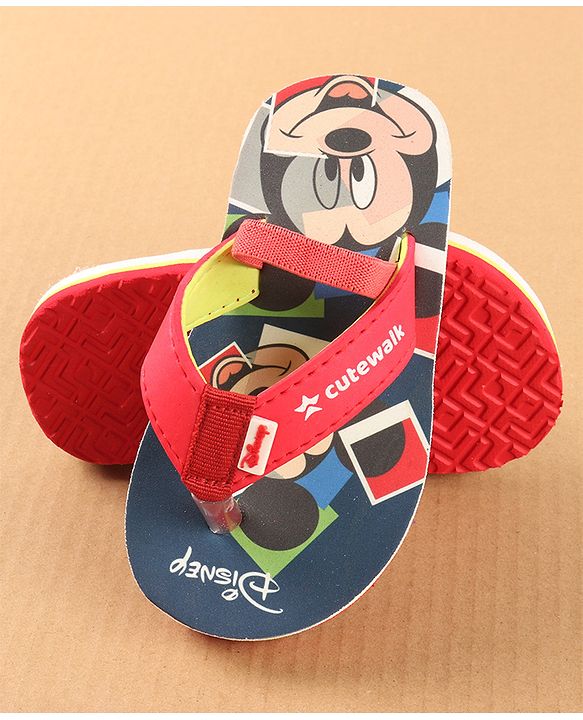 Cute Walk by Babyhug Disney Flip Flops with Back Strap Mickey Mouse Print - Red