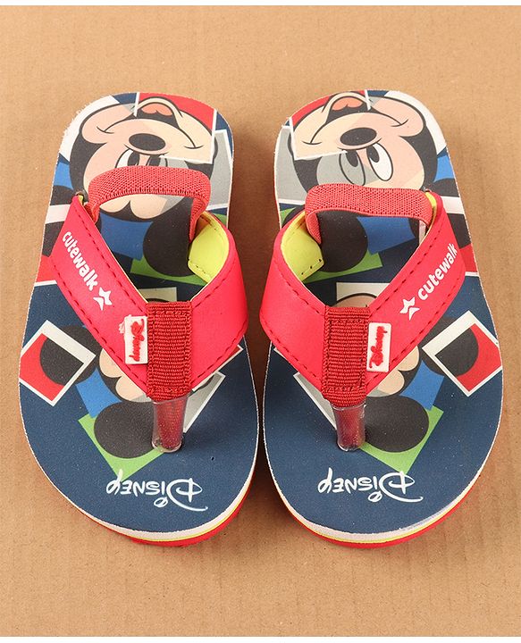 Cute Walk by Babyhug Disney Flip Flops with Back Strap Mickey Mouse Print - Red