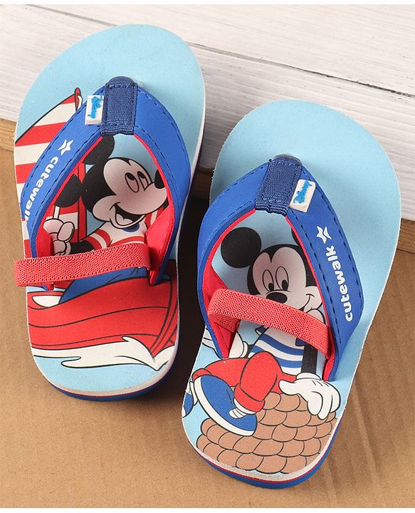 Cute Walk by Babyhug Disney Flip Flops with Back Strap Mickey Mouse Print - Blue