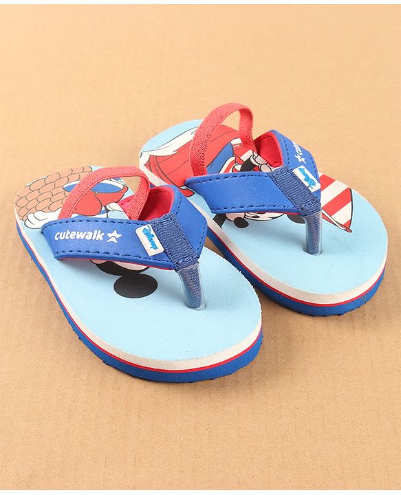 Cute Walk by Babyhug Disney Flip Flops with Back Strap Mickey Mouse Print - Blue