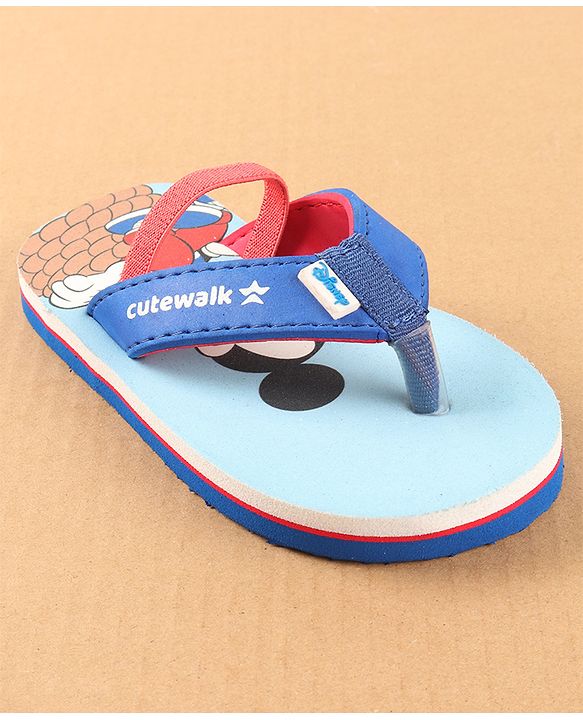 Cute Walk by Babyhug Disney Flip Flops with Back Strap Mickey Mouse Print - Blue