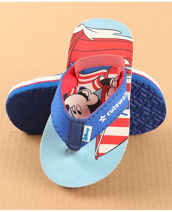 Cute Walk by Babyhug Disney Flip Flops with Back Strap Mickey Mouse Print - Blue