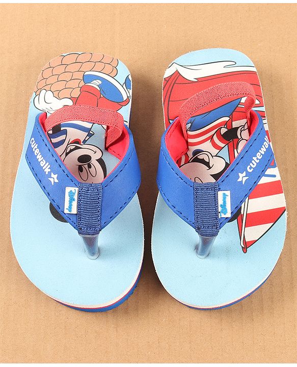 Cute Walk by Babyhug Disney Flip Flops with Back Strap Mickey Mouse Print - Blue