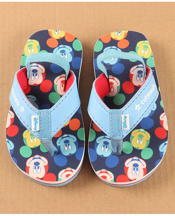 Cute Walk by Babyhug Disney Flip Flops with Back Strap Mickey Mouse Print - Blue