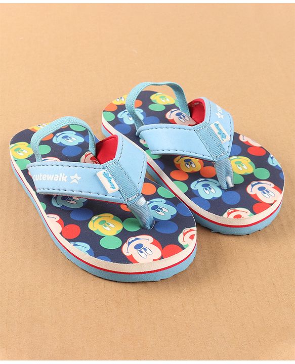 Cute Walk by Babyhug Disney Flip Flops with Back Strap Mickey Mouse Print - Blue