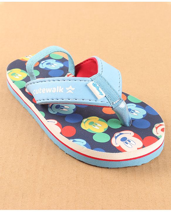 Cute Walk by Babyhug Disney Flip Flops with Back Strap Mickey Mouse Print - Blue