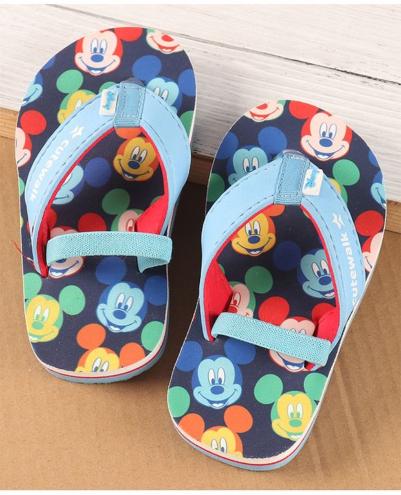 Cute Walk by Babyhug Disney Flip Flops with Back Strap Mickey Mouse Print - Blue