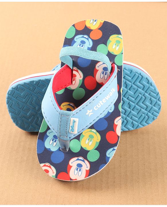 Cute Walk by Babyhug Disney Flip Flops with Back Strap Mickey Mouse Print - Blue