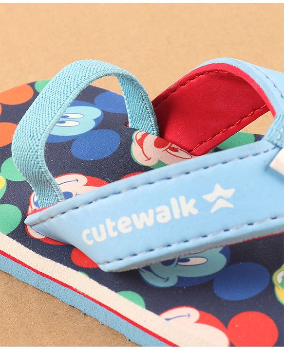 Cute Walk by Babyhug Disney Flip Flops with Back Strap Mickey Mouse Print - Blue