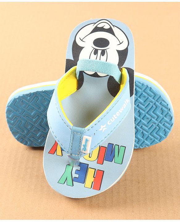 Cute Walk by Babyhug Disney Flip Flops with Back Strap Mickey Mouse Print - Blue