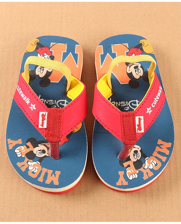 Cute Walk by Babyhug Disney Flip Flops with Back Strap Mickey Mouse Print - Blue
