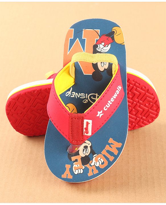 Cute Walk by Babyhug Disney Flip Flops with Back Strap Mickey Mouse Print - Blue