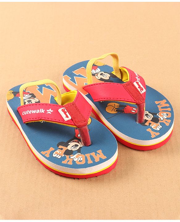 Cute Walk by Babyhug Disney Flip Flops with Back Strap Mickey Mouse Print - Blue