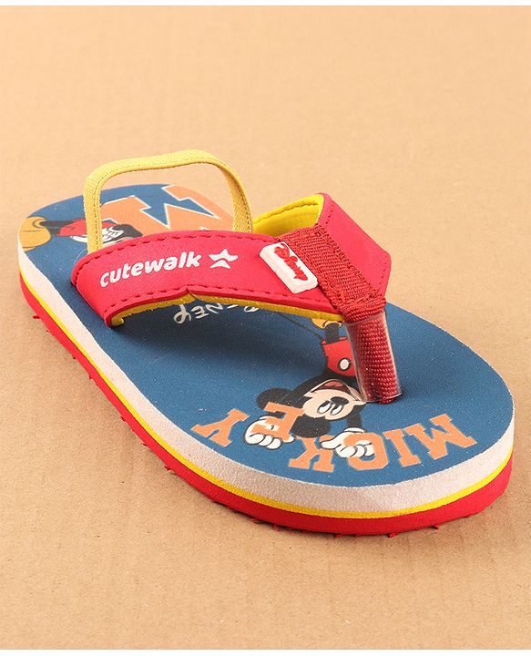 Cute Walk by Babyhug Disney Flip Flops with Back Strap Mickey Mouse Print - Blue