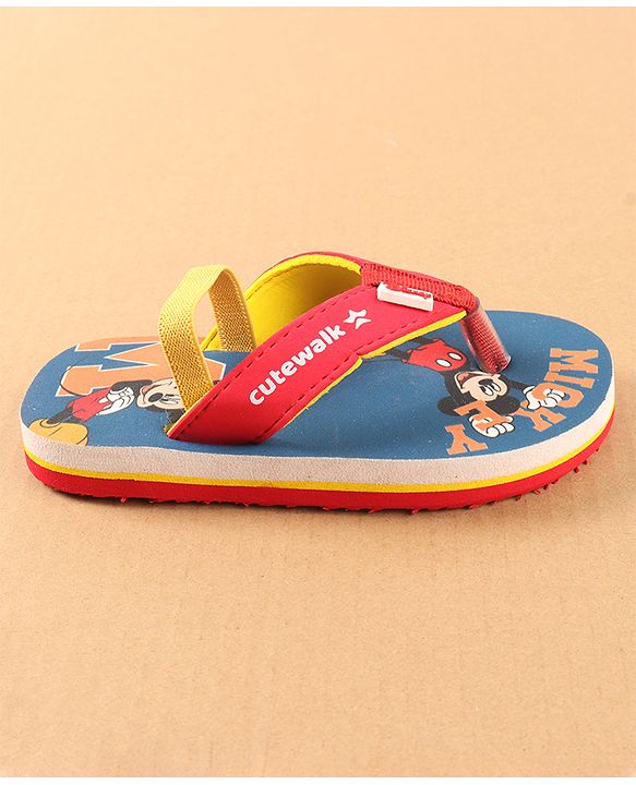 Cute Walk by Babyhug Disney Flip Flops with Back Strap Mickey Mouse Print - Blue