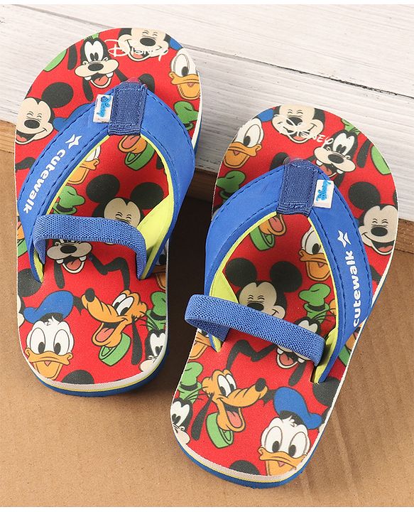 Cute Walk by Babyhug Disney Flip Flops with Back Strap Mickey Mouse Print - Red