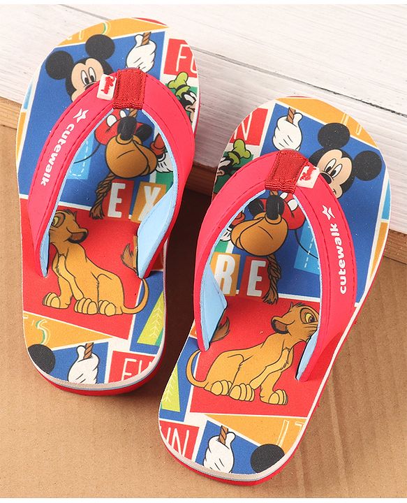 Cute Walk by Babyhug Disney Slip On Flip Flops with Back Strap Mickey Mouse Print - Red