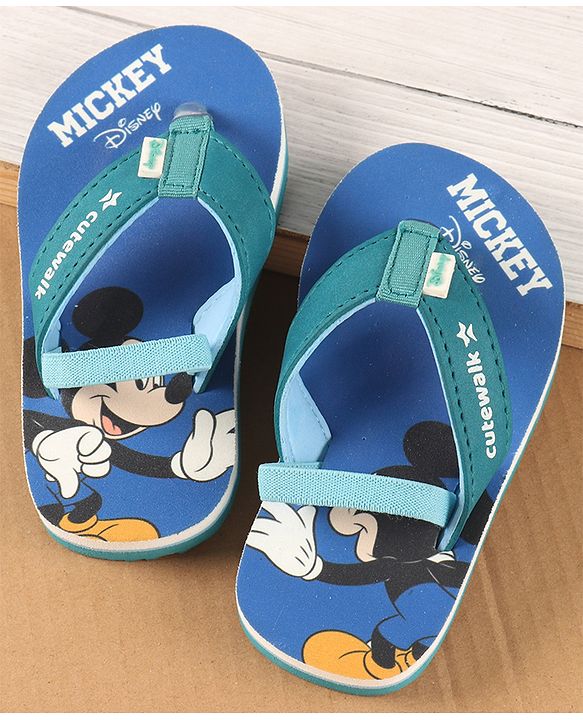 Cute Walk by Babyhug Disney Flip Flops with Back Strap Mickey Mouse Print - Blue