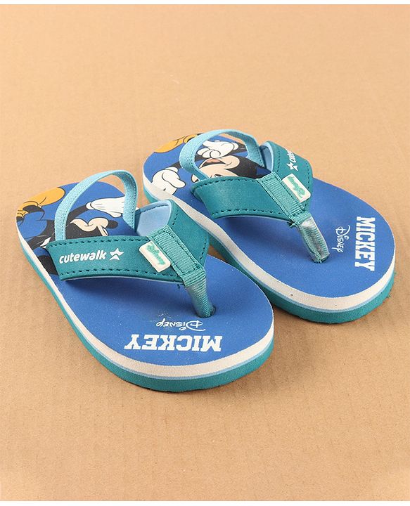 Cute Walk by Babyhug Disney Flip Flops with Back Strap Mickey Mouse Print - Blue