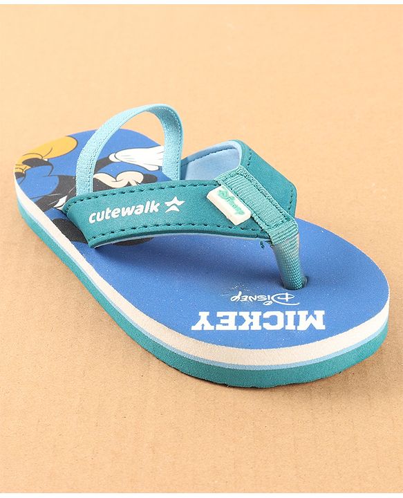 Cute Walk by Babyhug Disney Flip Flops with Back Strap Mickey Mouse Print - Blue