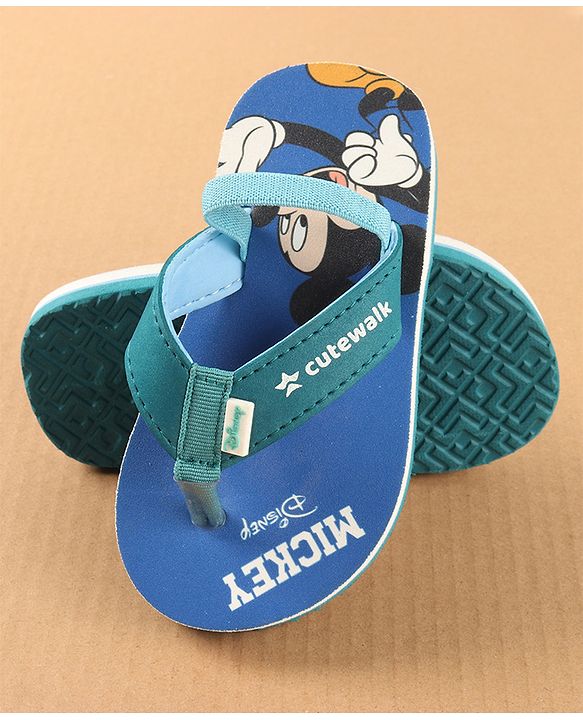 Cute Walk by Babyhug Disney Flip Flops with Back Strap Mickey Mouse Print - Blue