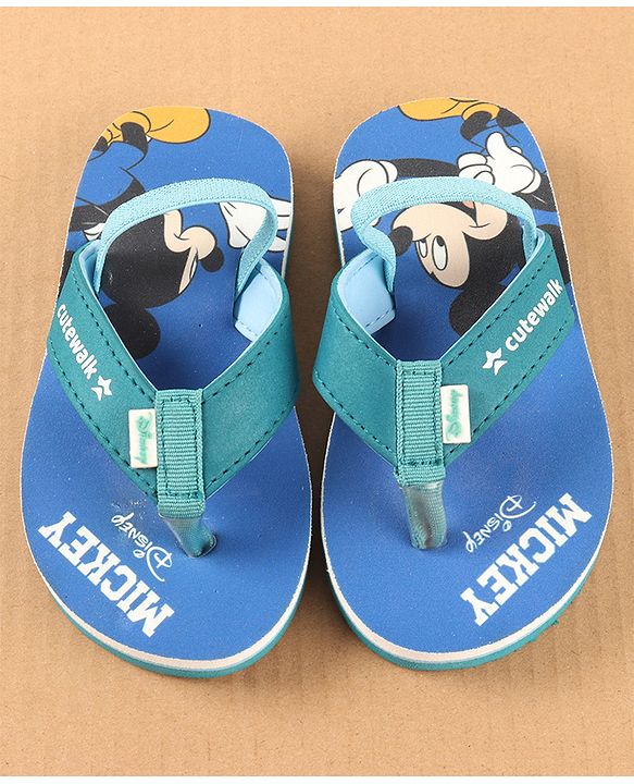 Cute Walk by Babyhug Disney Flip Flops with Back Strap Mickey Mouse Print - Blue