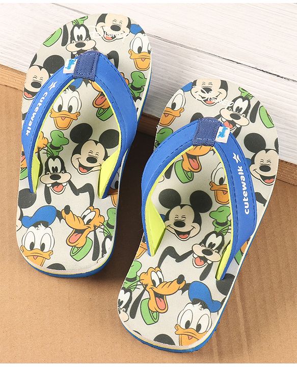 Cute Walk by Babyhug Disney Slip On Flip Flops with Mickey Mouse Print - Blue