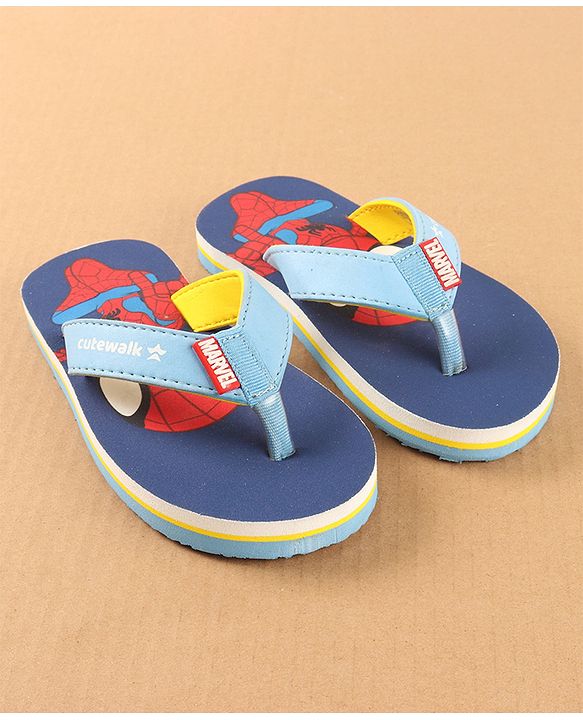 Cute Walk by Babyhug Disney Slip On Flip Flops with Spiderman Print - Light Blue