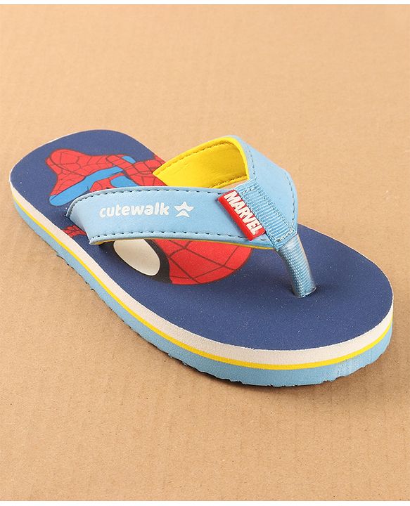 Cute Walk by Babyhug Disney Slip On Flip Flops with Spiderman Print - Light Blue