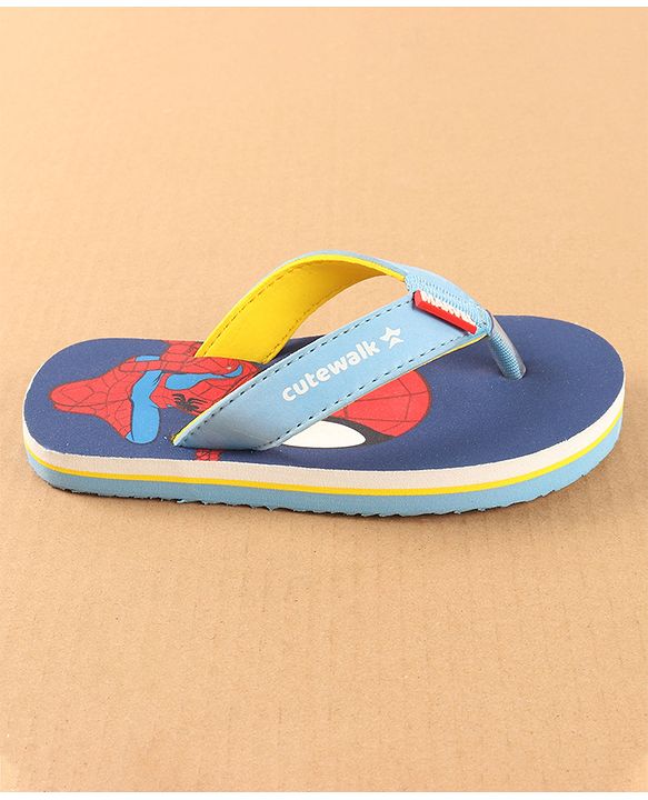 Cute Walk by Babyhug Disney Slip On Flip Flops with Spiderman Print - Light Blue