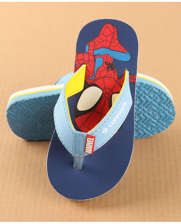 Cute Walk by Babyhug Disney Slip On Flip Flops with Spiderman Print - Light Blue