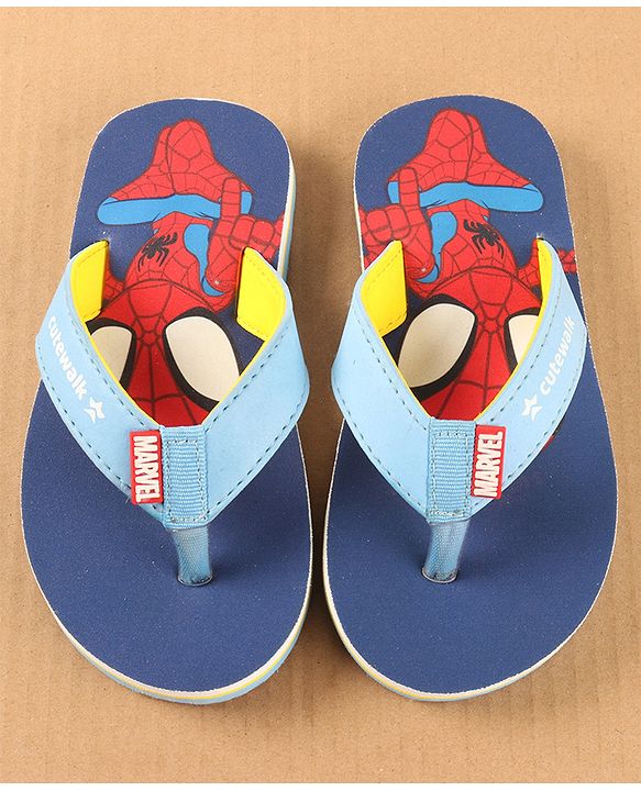 Cute Walk by Babyhug Disney Slip On Flip Flops with Spiderman Print - Light Blue