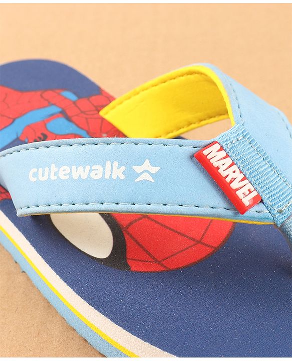 Cute Walk by Babyhug Disney Slip On Flip Flops with Spiderman Print - Light Blue